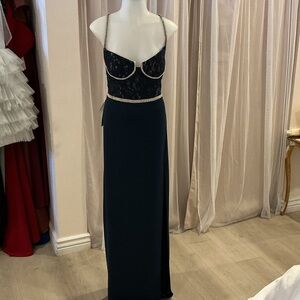 Azazie Black and Silver Prom Dress